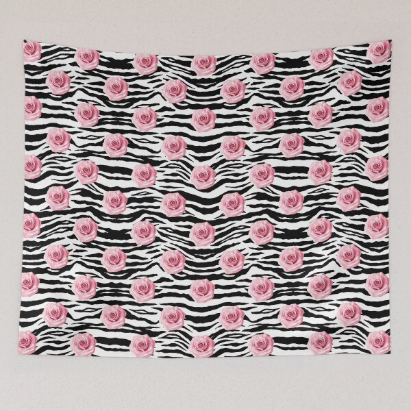 Aperçu de l'œuvre Pink White Black Silk Rose Floral Animal Stripe Pattern créée et vendue par digitalvintage.