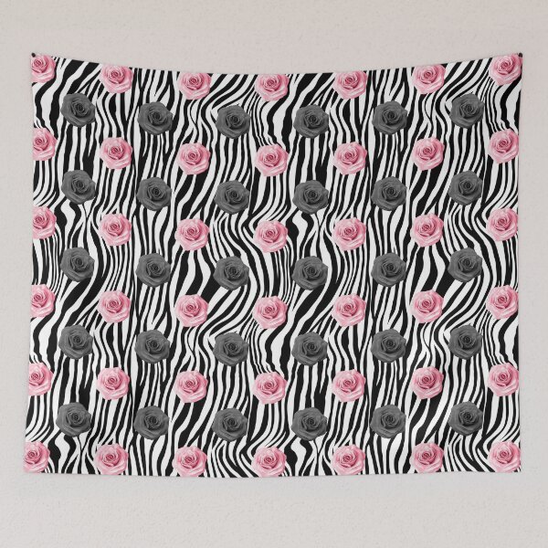 Aperçu de l'œuvre Pink White Black Silk Rose Floral Animal Stripe Pattern créée et vendue par digitalvintage.