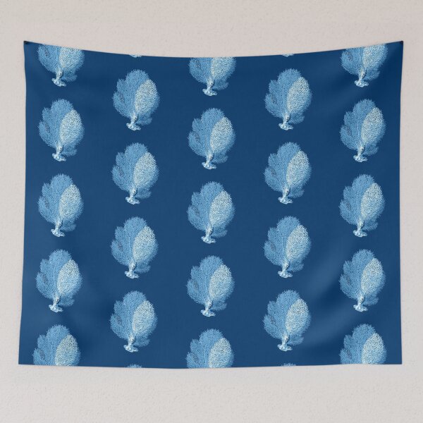 Item preview, Fan Coral Sea Life Print, Indigo Blue and White designed and sold by Marymarice.
