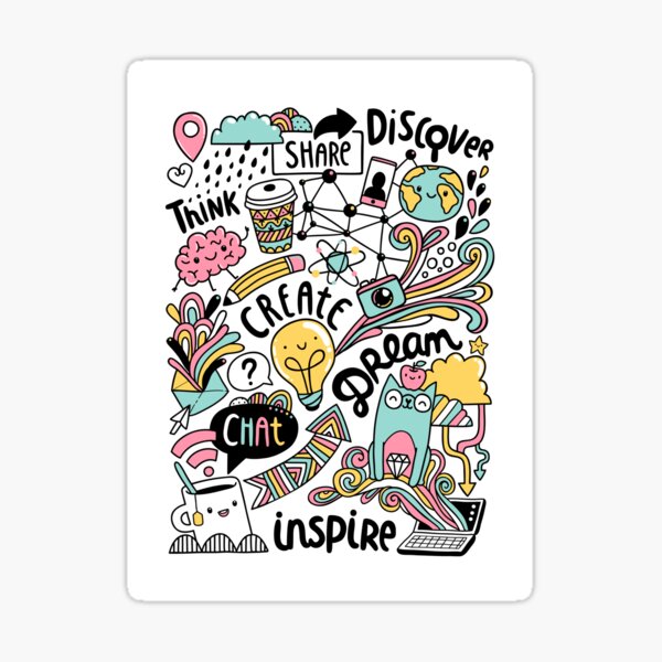 Item preview, Everyday. Internet and social media doodles. Cat, brain, coffee, pencil creative illustration designed and sold by kostolom3000.