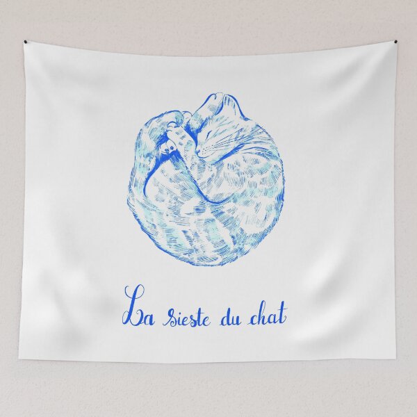 Item preview, La sieste du chat - Blue illustrated cat designed and sold by JustineLecouffe.
