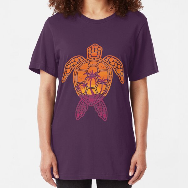 Tropical Sunset Sea Turtle Design Slim Fit T-Shirt