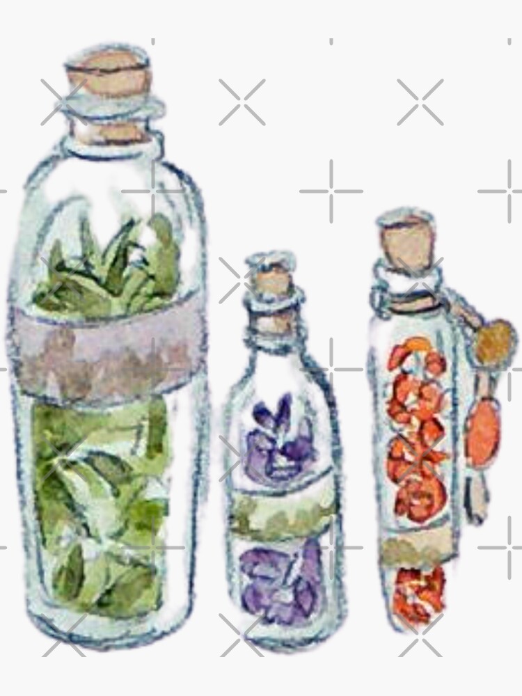 Witchy Vials of Herbs: Lavender, Sage, and Red Pepper | Sticker