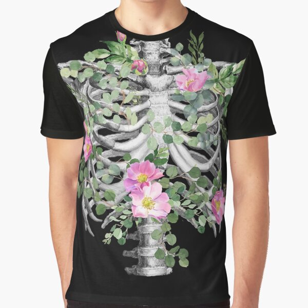 Anatomy, ribcage, rib cage,skeleton pink roses Graphic T-Shirt