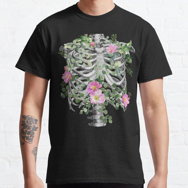 Anatomy, ribcage, rib cage,skeleton pink roses Classic T-Shirt