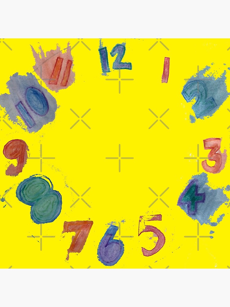 "Yellow Clock with Numbers, watercolor" Clock for Sale by djrunnels