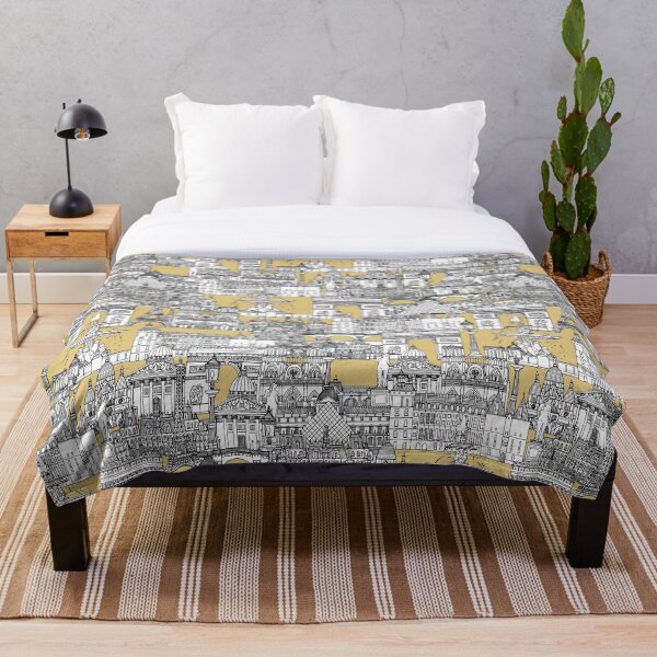 Paris toile gold Throw Blanket