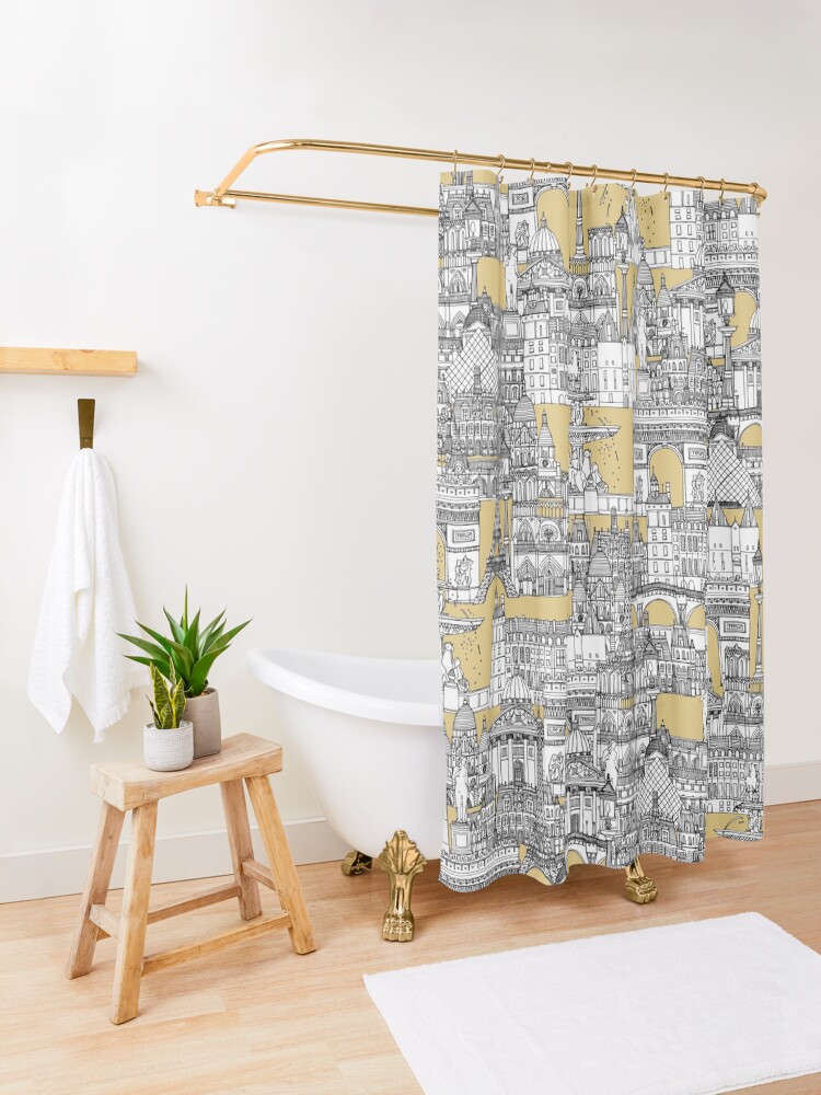 Alternate view of Paris toile gold Shower Curtain