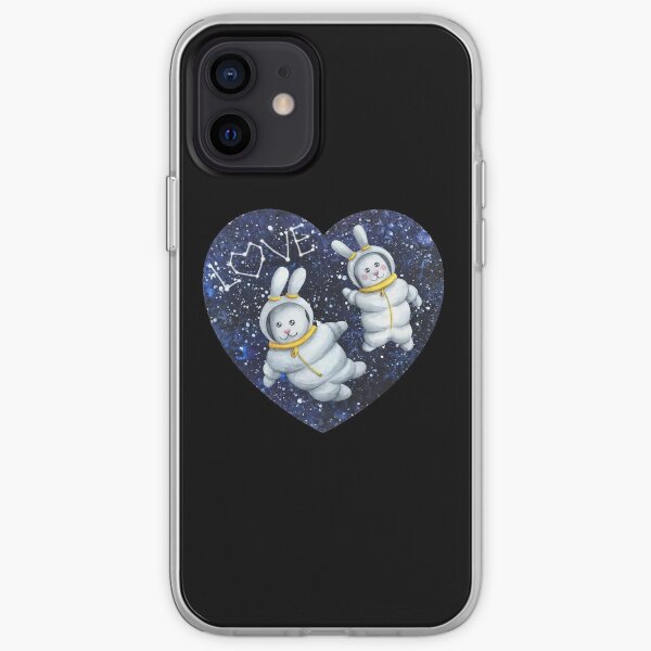 Bunnies astronaut couple lovers in the space with stars iPhone Soft Case