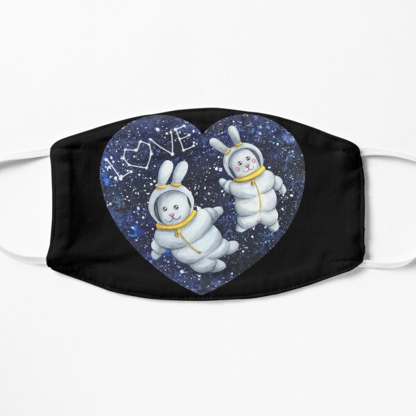 Bunnies astronaut couple lovers in the space with stars Flat Mask