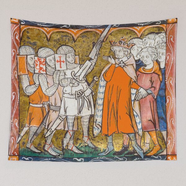 Item preview, Galahad with Perceval and Bors before King Arthur designed and sold by brushandframes.