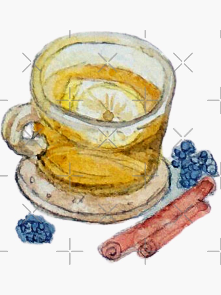 Tea in a Glass Teacup with Lemon and Spices on Cork Coaster by WitchofWhimsy