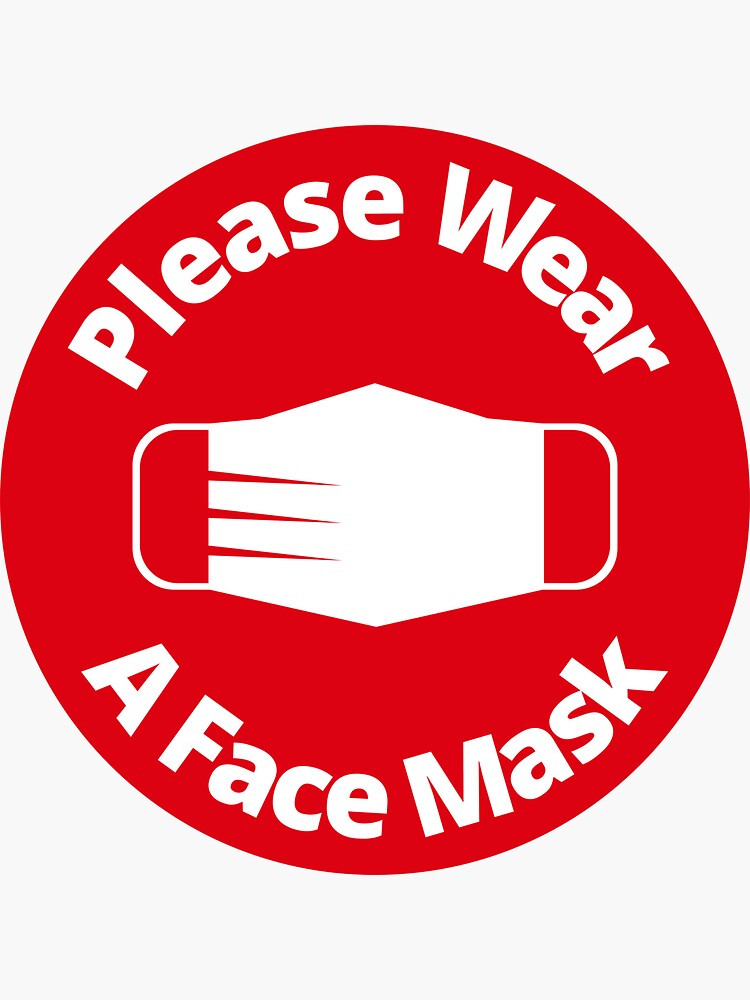 please wear a face mask rounded sign red and white sticker by