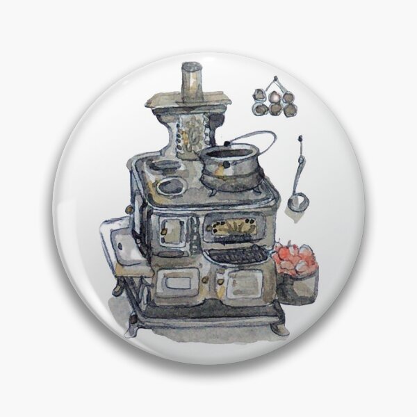 Item preview, Antique Wood Burning Stove and Cauldron - Witch's Kitchen - Watercolor designed and sold by Regan Ralston.