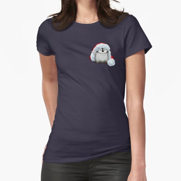 Santa Hat Wearing Baby Emperor Penguin Fitted T-Shirt