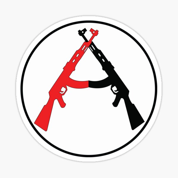Vista previa del artículo con la obra «Símbolo de armas anarcocomunistas», diseñado y vendido por MilitantEmpath.
