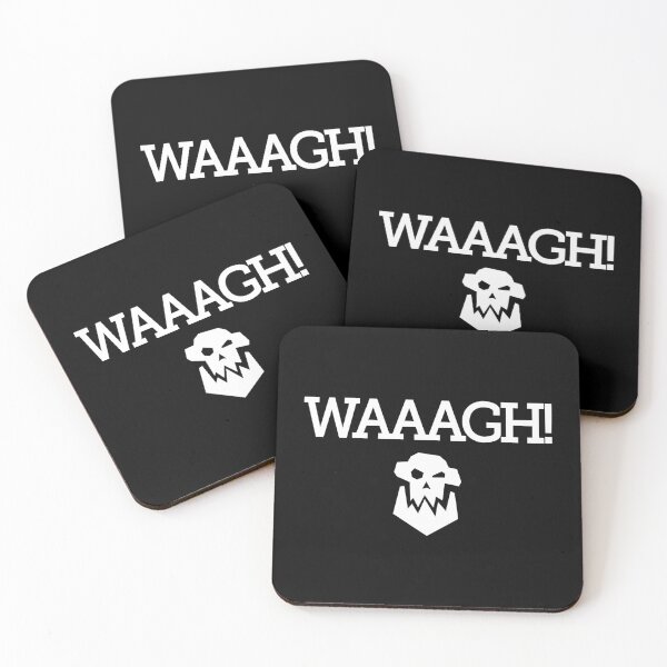 WAAAGH! Slab Text with Skull (white) Coasters (Set of 4)