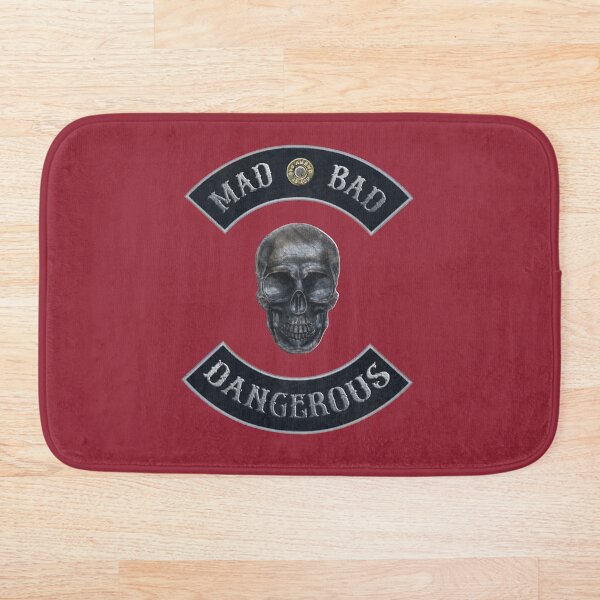 Mad Bad Dangerous in Rockers with M1911 Colt 45 Muzzle with Independence Red Background Bath Mat