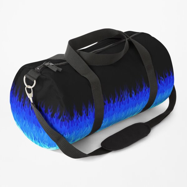 Blue Hot Rod Flames on Edge - Black Background Duffle Bag
