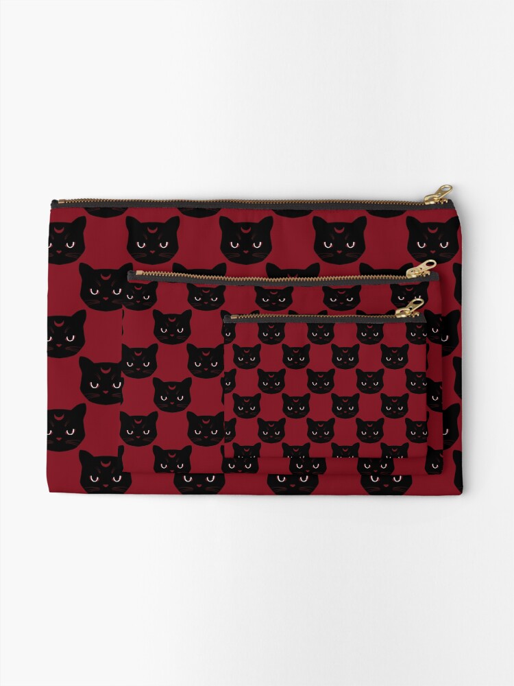 Alternate view of witchy cat (black on red) Zipper Pouch