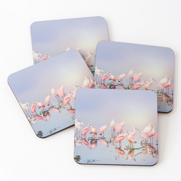 Item preview, Roseate Spoonbills and Great Egrets in the pond at sunset designed and sold by svetlanna.