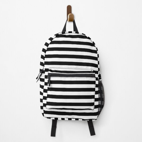 grey and white striped backpack