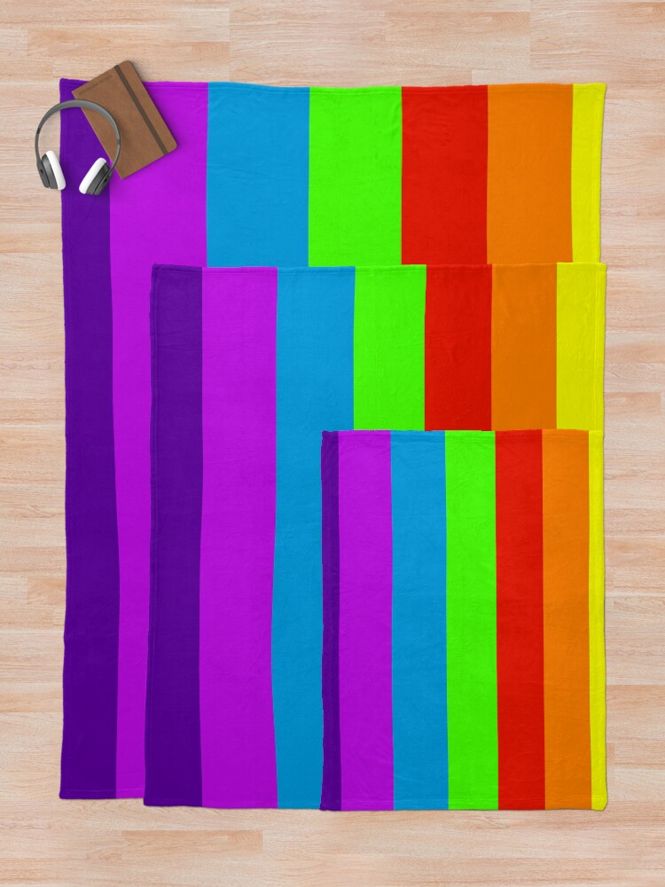 "PLAIN SOLID NEON FLUORESCENT RAINBOW STRIPES 7 COLORS " Throw Blanket