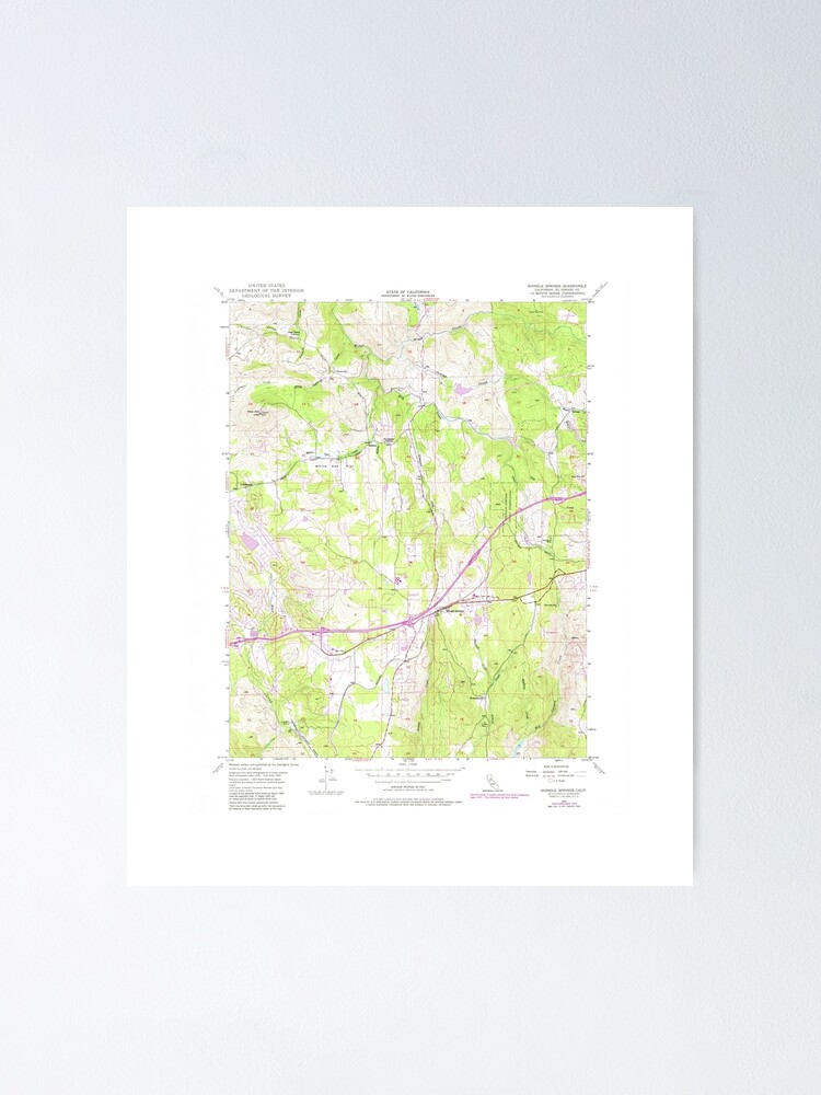 "Shingle Springs, CA from 1949 Vintage Map High Quality" Poster by