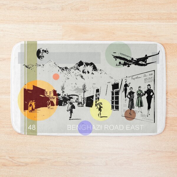 Item preview, Street Scene Benghazi Road with Plane and Mountains designed and sold by KALEIDOSCOPE UK.