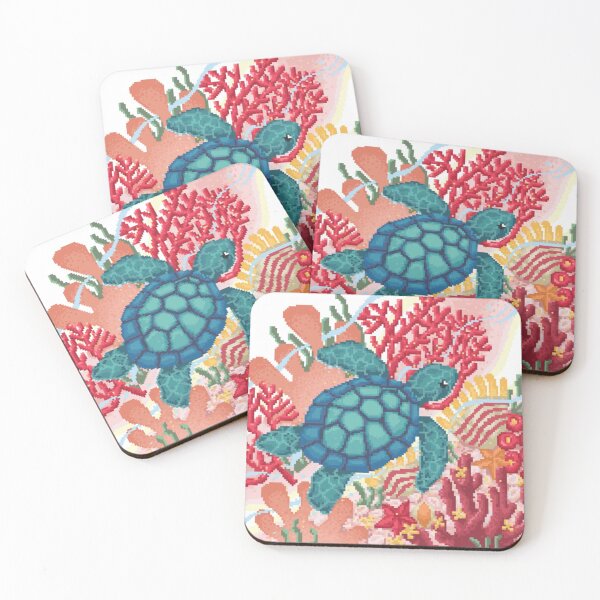 Item preview, Pixelated Green Turtle Swimming Slowly Passes Coral Reef designed and sold by HopeDetour.