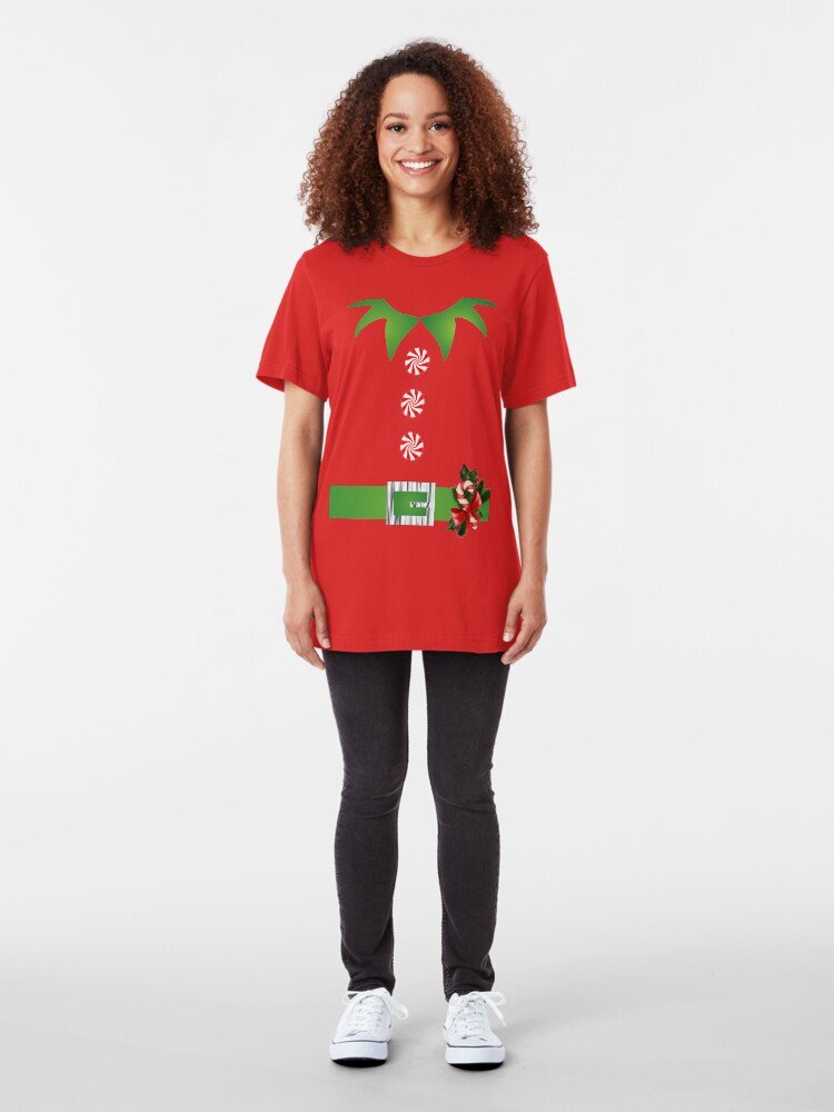Alternate view of green elf Merry Christmas Santa's helper elf costume Slim Fit T-Shirt