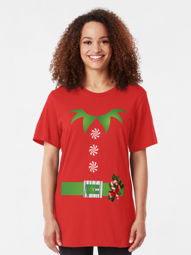 Alternate view of green elf Merry Christmas Santa's helper elf costume Slim Fit T-Shirt