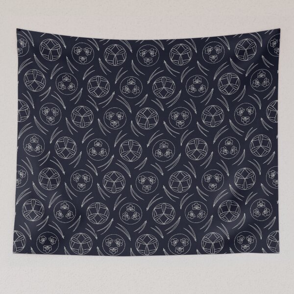 Item preview, Traditional Japanese Indigo Navy ShoChikuBai Pine Needle Cherry Blossom Bamboo Leaf Crest Pattern designed and sold by Charredsky.