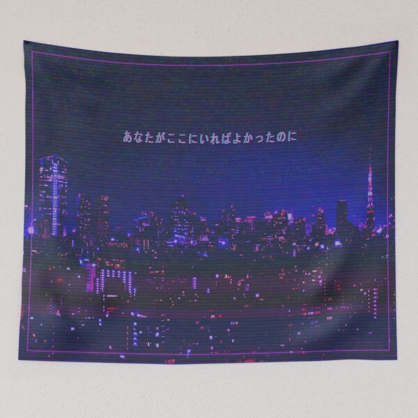 Item preview, Vaporwave Aesthetic Tokyo Night Glitch Kanji Wish You Were Here designed and sold by Neon Purple Noodle Bar.