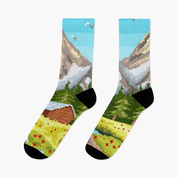 Item preview, Pixelated Wood Cabin on the Bottom of Snowy Mountains designed and sold by HopeDetour.