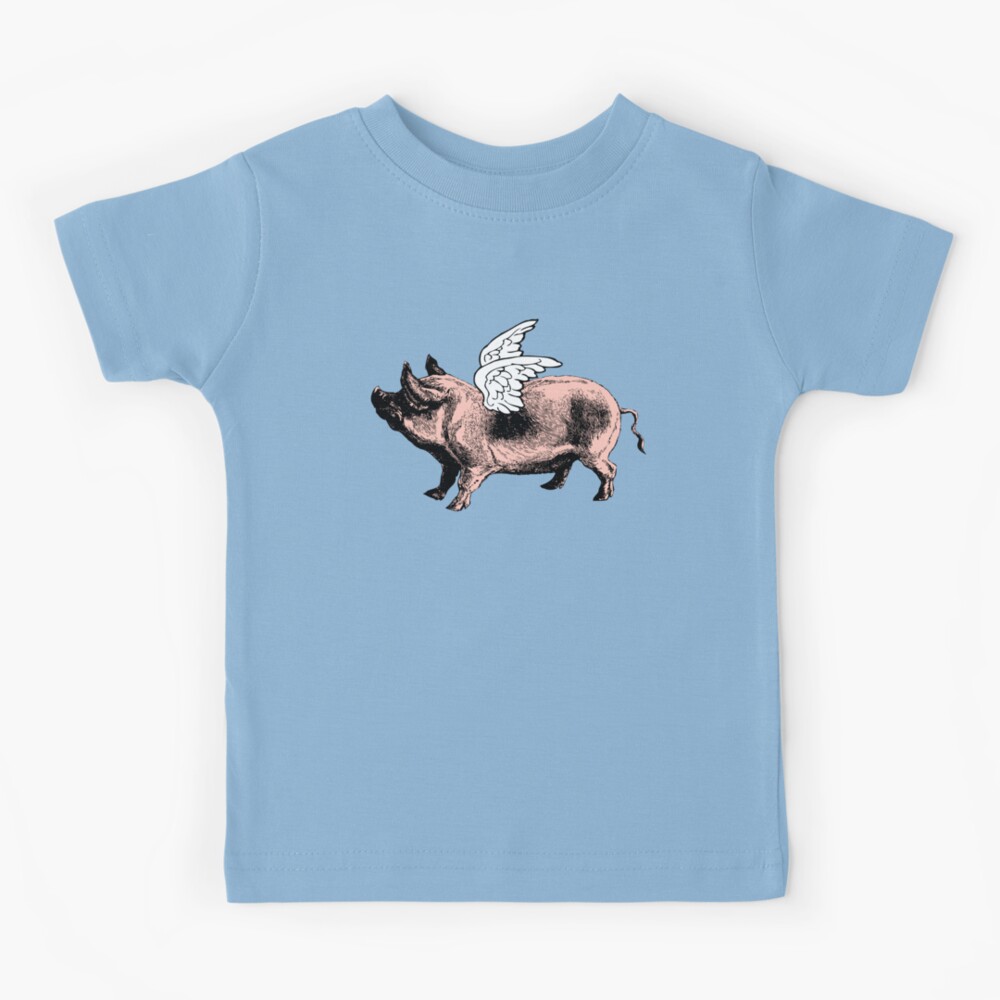 Create an eco hipster rooster shirt with flying pigs (read