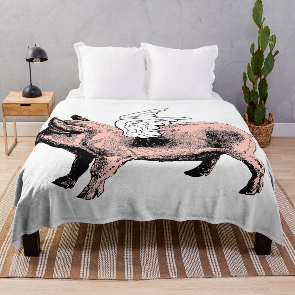 Pig with Wings | Flying Pig | When Pigs Fly | Pigs with Wings | Vintage Pig | Throw Blanket