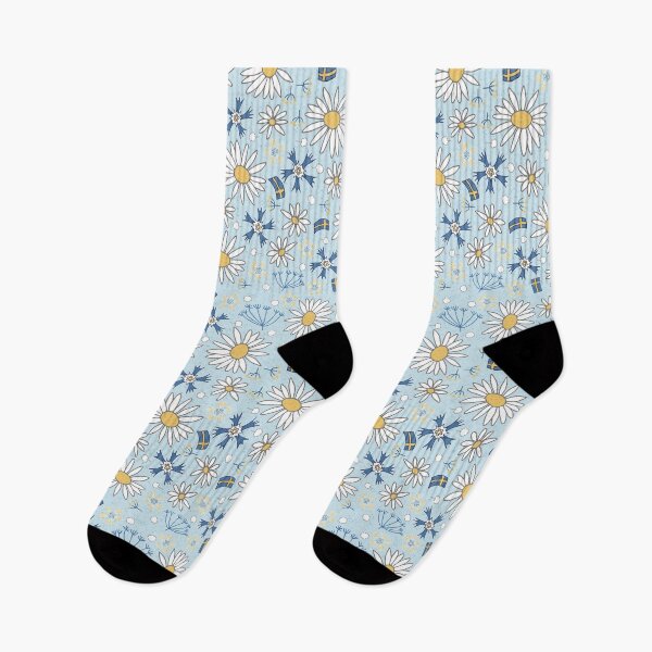 Item preview, Summer flowers and Swedish flags on light blue designed and sold by colorofmagic.