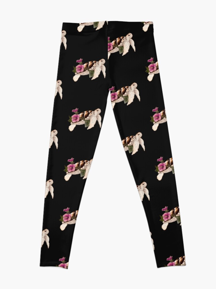 Disover Sea Turtle With Flower Drawing World Turtle Day Leggings