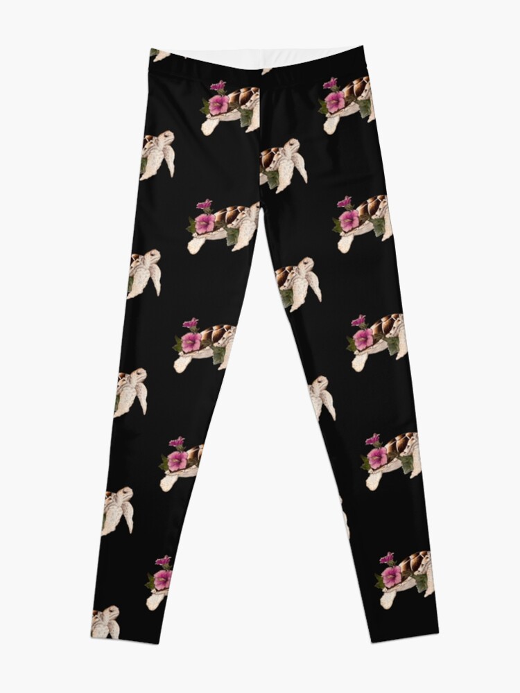 Discover Sea Turtle With Flower Drawing World Turtle Day Leggings
