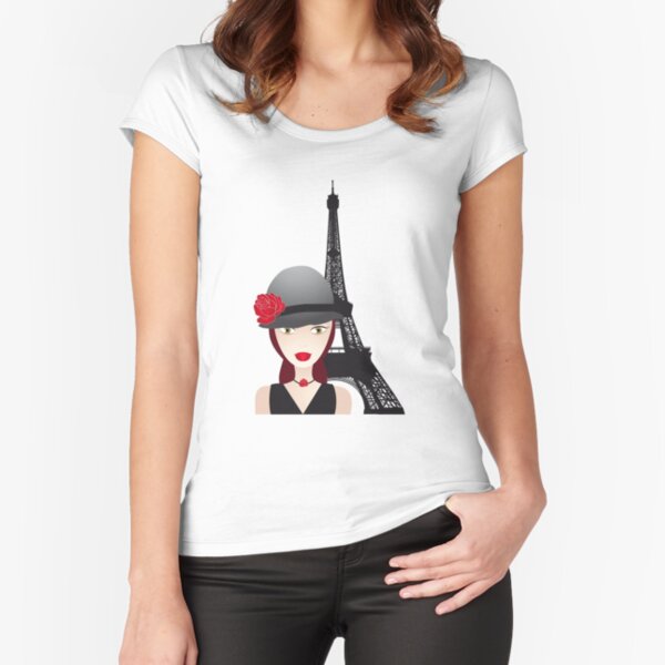 Vintage poster with beautiful girl in paris Fitted Scoop T-Shirt