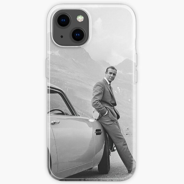 Sean Connery and Sports Car, Black and White Vintage Art iPhone Soft Case