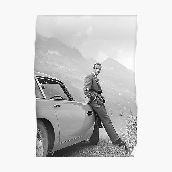 Sean Connery and Sports Car, Black and White Vintage Art Poster