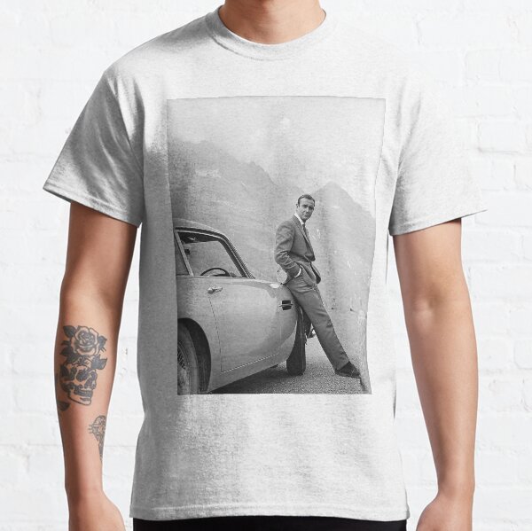 Sean Connery and Sports Car, Black and White Vintage Art Classic T-Shirt