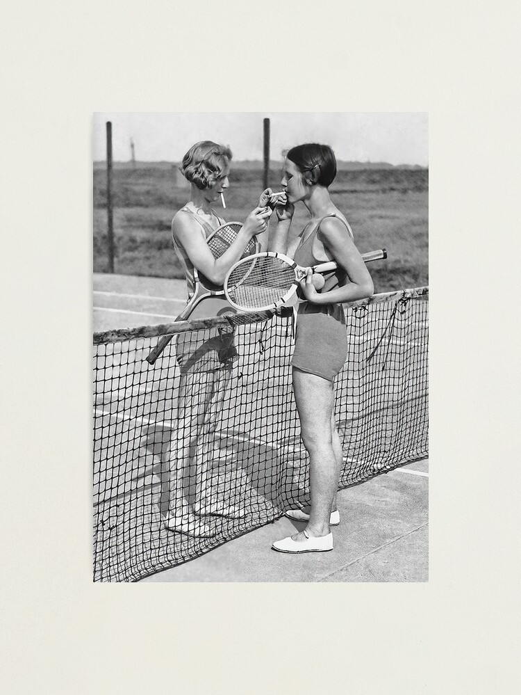 Thumbnail 2 of 3, Photographic Print, Tennis Players, Smoking Cigarettes, Black and White Vintage Art designed and sold by modernretro.