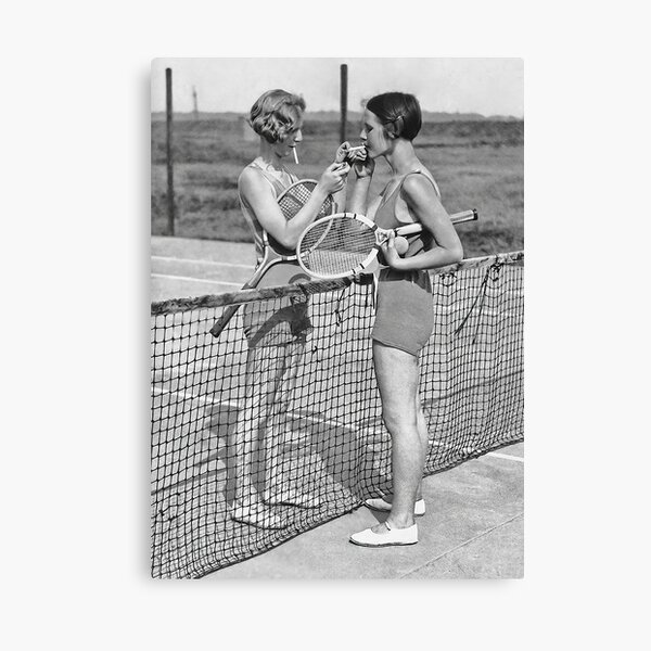 Tennis Players, Smoking Cigarettes, Black and White Vintage Art Canvas Print