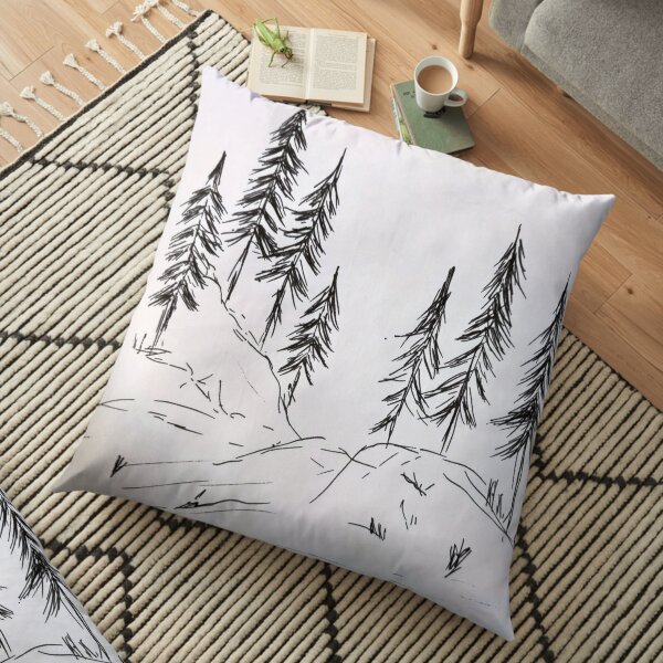Pine trees on mountain Floor Pillow