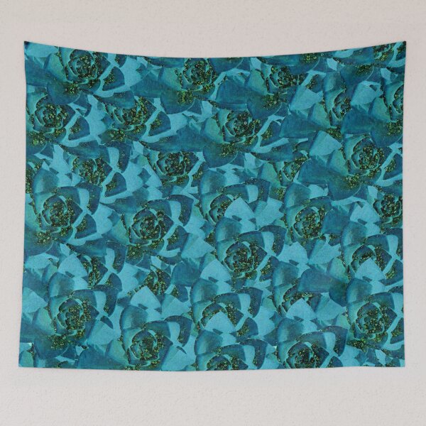Item preview, Blue glittery floral succulent pattern designed and sold by EarthyPlanty.