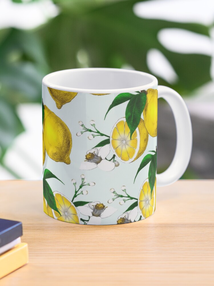 Cute Lemon Print on Blue Background