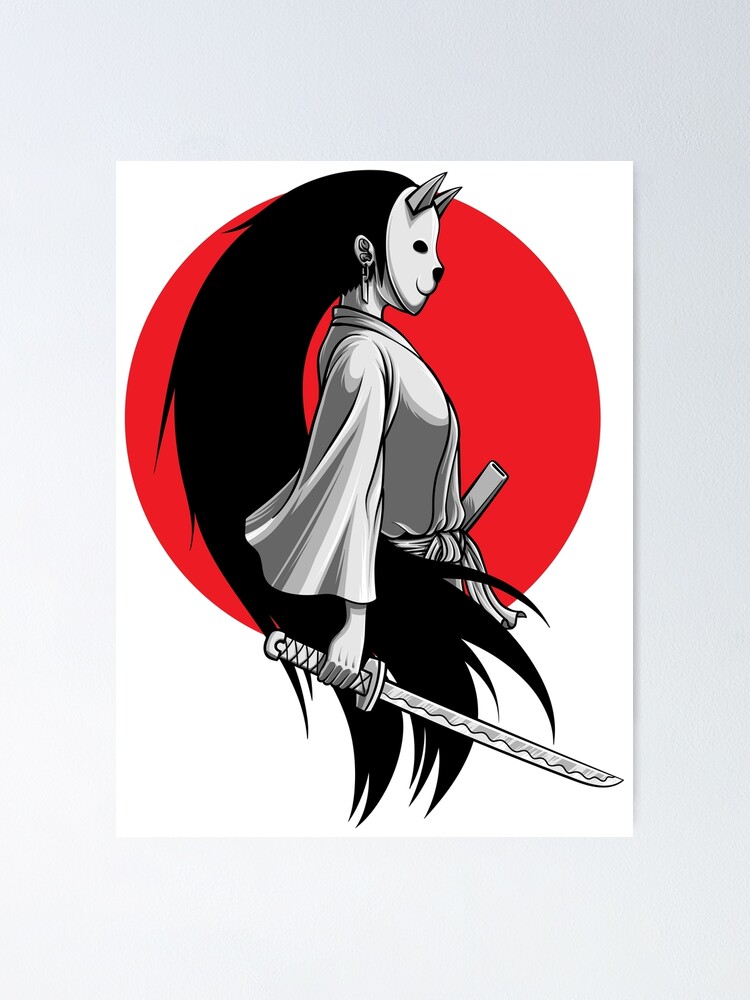Masked Samurai Girl Holding Sword Ready To Fight Poster By Rachidsolution Redbubble